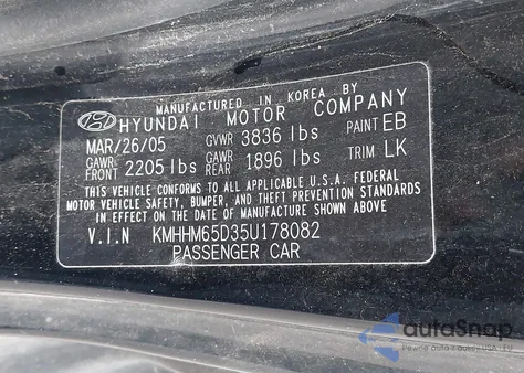 2005 Hyundai Tiburon Gs z USA, uszkodzony, nr VIN KMHHM65D35U178082